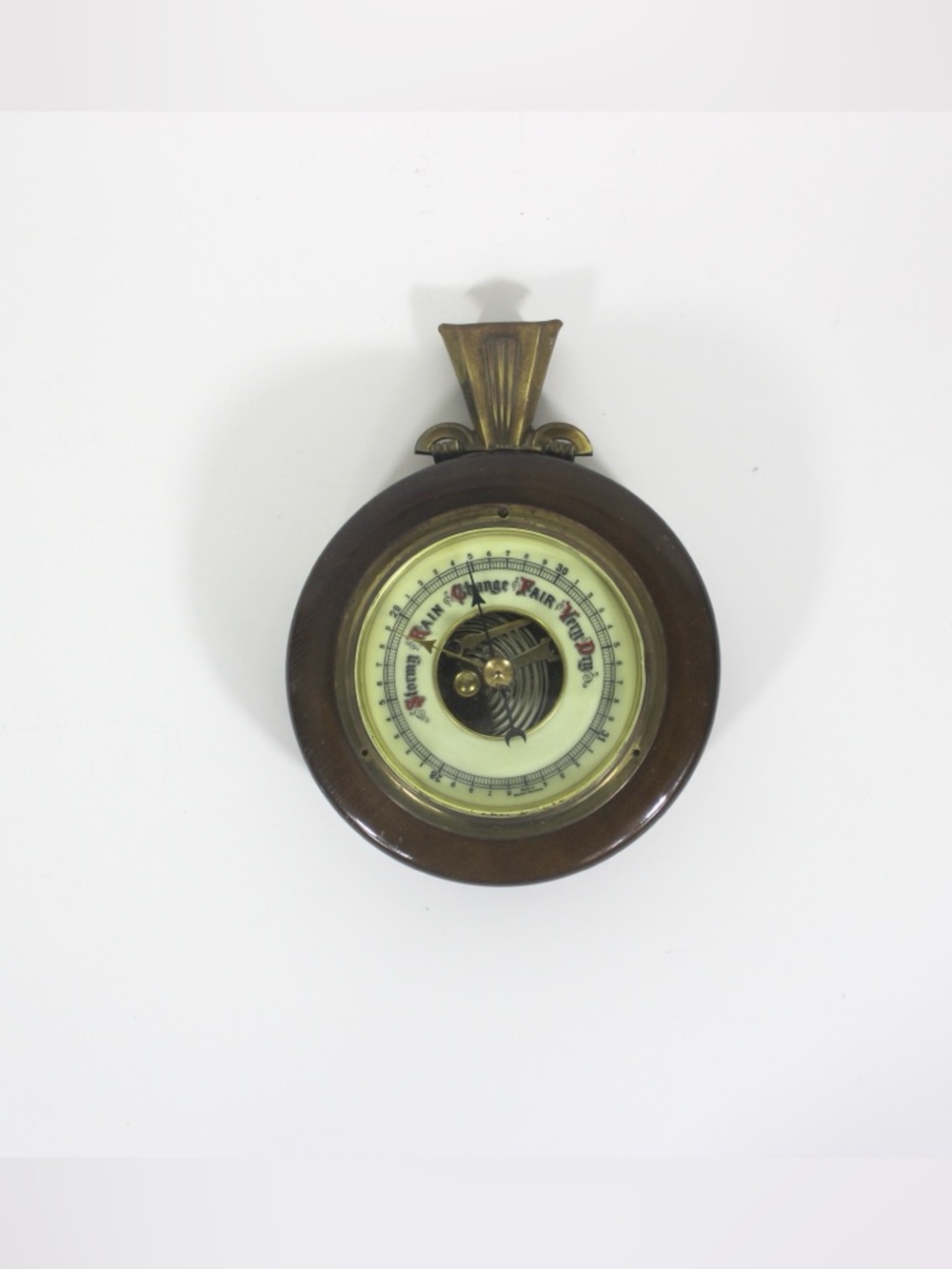 Vintage Western German Barometer for Wall Made of Wood Brass and Glass
